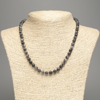 Necklace Black Lavrikite (imitation acrylic) smooth beads, 6.5 mm diameter, 48 cm length