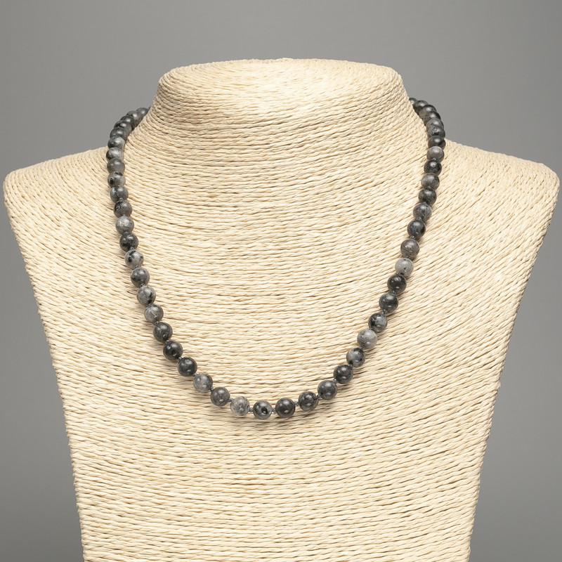 Necklace Black Lavrikite (imitation acrylic) smooth beads, 6.5 mm diameter, 48 cm length