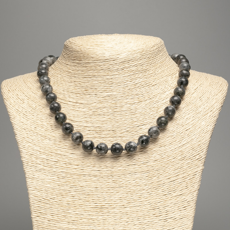 Necklace Black Labradorite (Acrylic Imitation) Smooth Bead, 10 mm Diameter +-, Length 48 cm +
