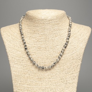 Necklace Dalmatian Jasper (imitation acrylic) smooth bead, diameter 6mm, length 48 cm