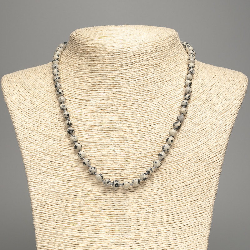 Necklace Dalmatian Jasper (imitation acrylic) smooth bead, diameter 6mm, length 48 cm