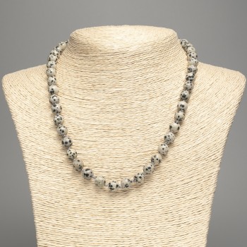 Necklace Dalmatian Jasper (imitation acrylic) smooth bead, diameter 8.5 mm, length 50 cm