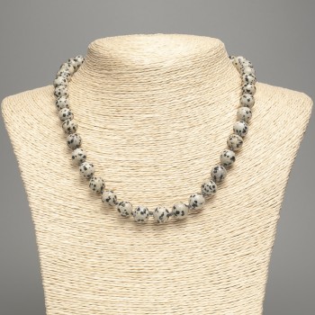 Necklace 'Dalmatian Jasper' (Imitation Acrylic) Smooth Beads, 10 mm diameter, 48 cm length