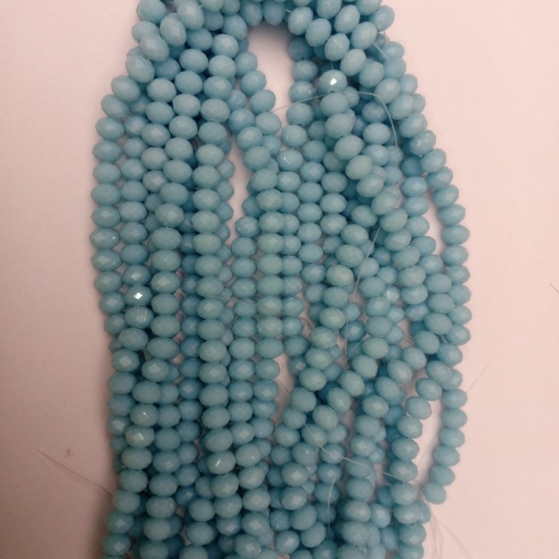 Czech Crystal Beads on Thread, Blue Matte 'Faceted Rondelle', 8x6mm, 43cm length