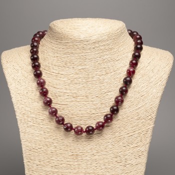Necklace made of natural rubellite tourmaline, smooth beads, diameter 10 mm ±, length 48 cm ±