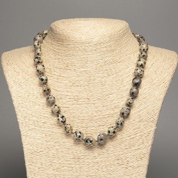 Dalmatian Jasper Necklace, natural stone, round faceting, diameter 10x11 mm, length 48 cm +