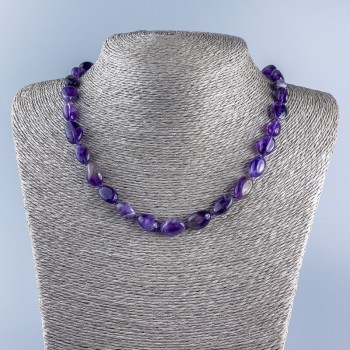 Faceted natural amethyst necklace, beads 13×11 mm, length 46 cm