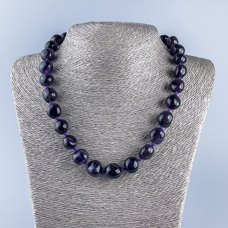 Faceted natural amethyst necklace, bead diameter 13x12 mm ±, length 48 cm ±
