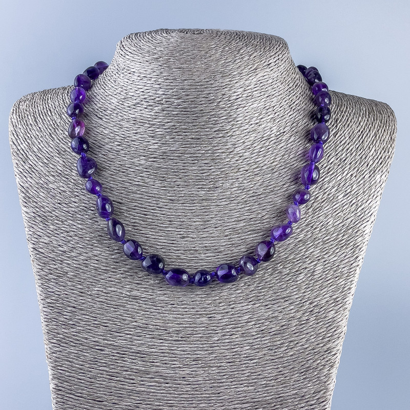 Faceted Natural Amethyst Necklace, Bead Size 10x7 mm, Length 48 cm ±