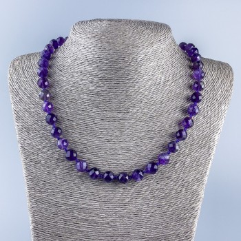 Natural Amethyst Necklace, Faceted Bead, 9 mm Diameter, 48 cm Length