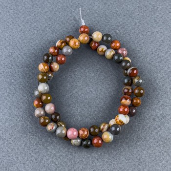 Jasper Beads, Natural Stone, Smooth Round Beads, Diameter 6.5 mm, Length 38 cm, On Thread