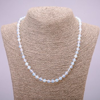 Opalite Moonstone Necklace, synthetic, smooth beads, 6mm diameter, 48cm length