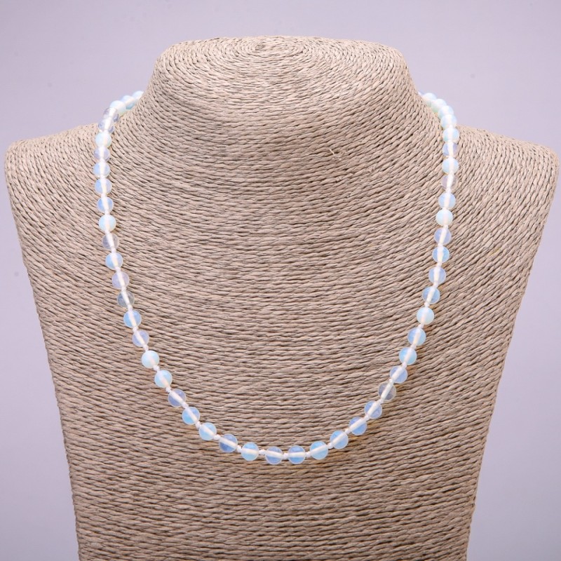 Opalite Moonstone Necklace, synthetic, smooth beads, 6mm diameter, 48cm length