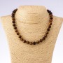 Tiger's Eye natural stone necklace - smooth beads, 45 cm length, 10 mm diameter