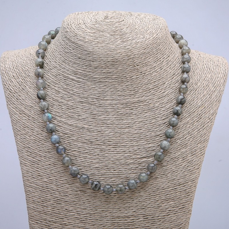 Labradorite natural stone necklace with smooth beads, 8 mm diameter, 45 cm length +