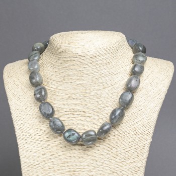 Faceted natural labradorite necklace, bead size 16×13 mm, length 45 cm