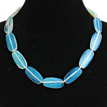 Moonstone Necklace with Truncated Oval Beads, 15×30 mm, Length 48 cm