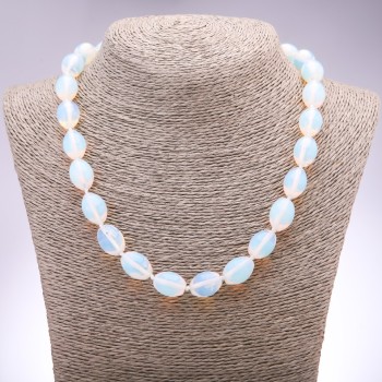 Moonstone Necklace (synthetic), bi-cone, 12x16 mm diameter, 46 cm length