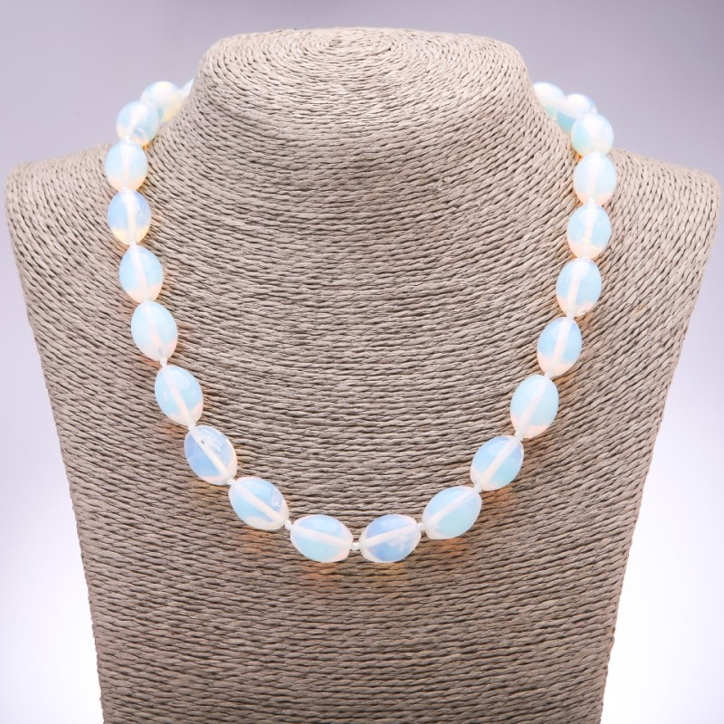 Moonstone Necklace (synthetic), bi-cone, 12x16 mm diameter, 46 cm length