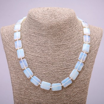 Opalite Moonstone Necklace (synthetic), rectangular stones, 13×18 mm, length 48 cm