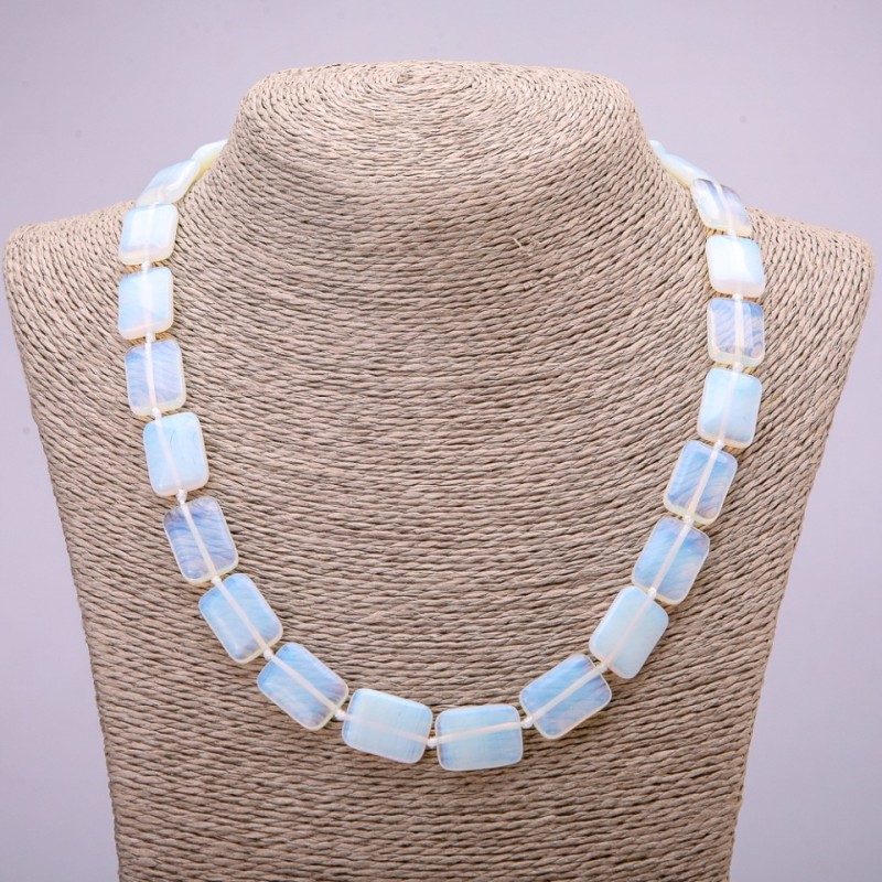 Opalite Moonstone Necklace (synthetic), rectangular stones, 13×18 mm, length 48 cm