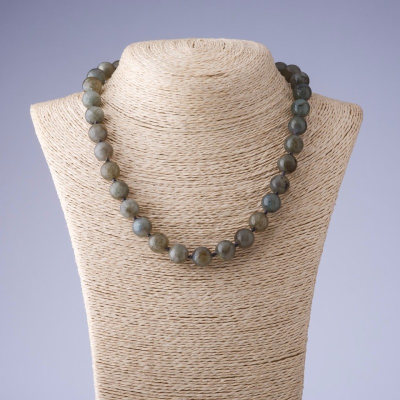 Labradorite Natural Stone Necklace, 47 cm length, 12 mm bead diameter