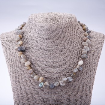 Labradorite Necklace with Faceting 'Butterfly', 6–10 mm diameter, 45 cm length