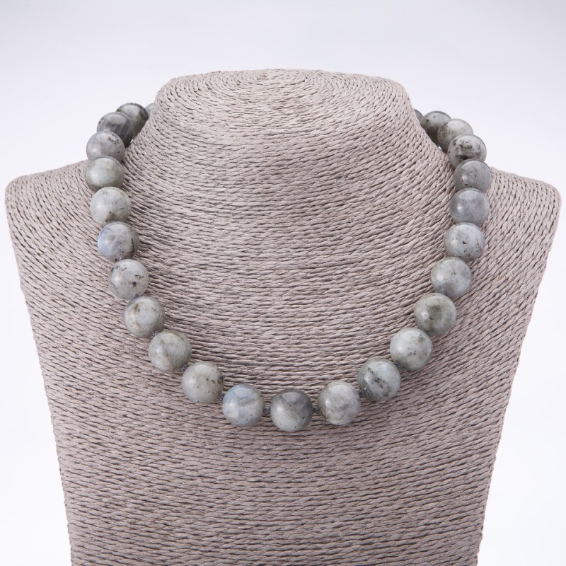 Labradorite natural stone necklace, 14 mm diameter, 46 cm long