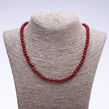Natural stone necklace 'Tourmaline' (Imitation) dark maroon faceted rondelle beads, diameter 6x4 mm, length 50 cm