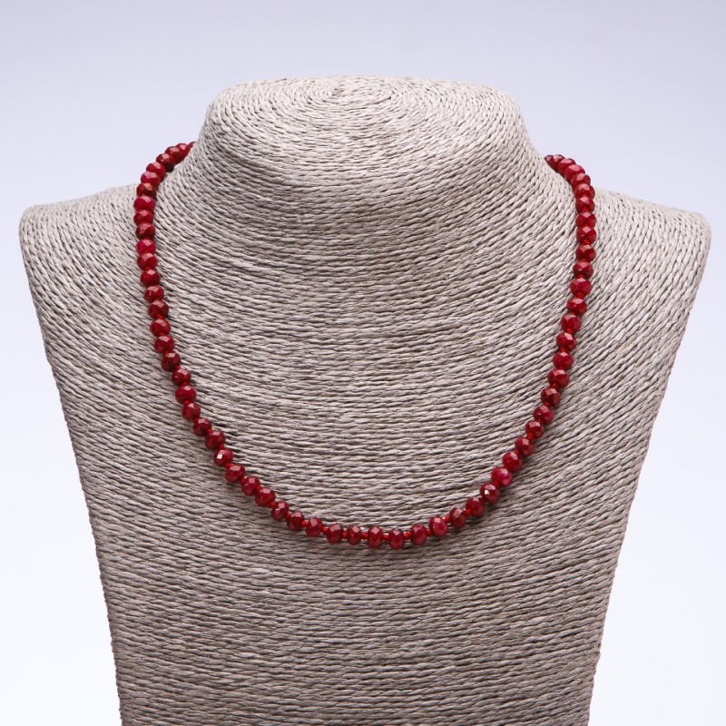 Natural stone necklace 'Tourmaline' (Imitation) dark maroon faceted rondelle beads, diameter 6x4 mm, length 50 cm