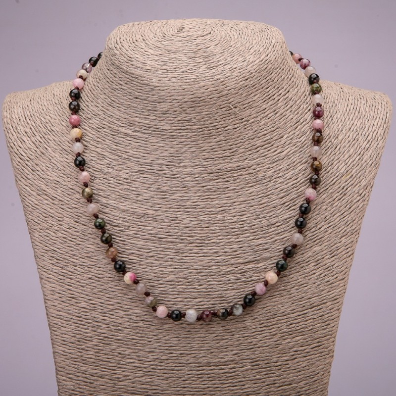 Natural gemstone Tourmaline necklace with smooth beads, diameter 6(±)mm, length 45 cm