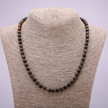 Hawk's Eye Stone Necklace, smooth beads, 6mm diameter, 48cm length