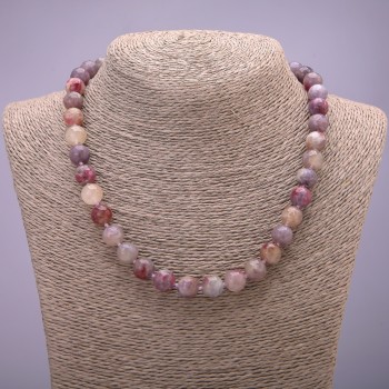 Natural stone necklace with Pink Tourmaline, smooth bead, diameter 10(±)mm, length 45 cm