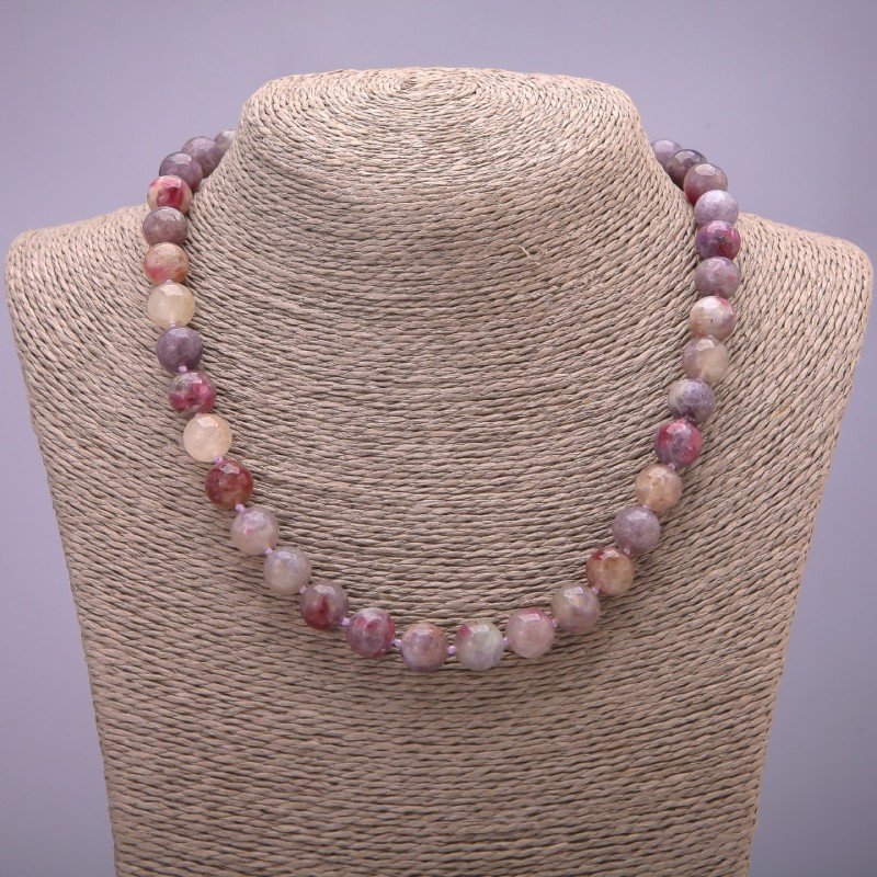 Natural stone necklace with Pink Tourmaline, smooth bead, diameter 10(±)mm, length 45 cm