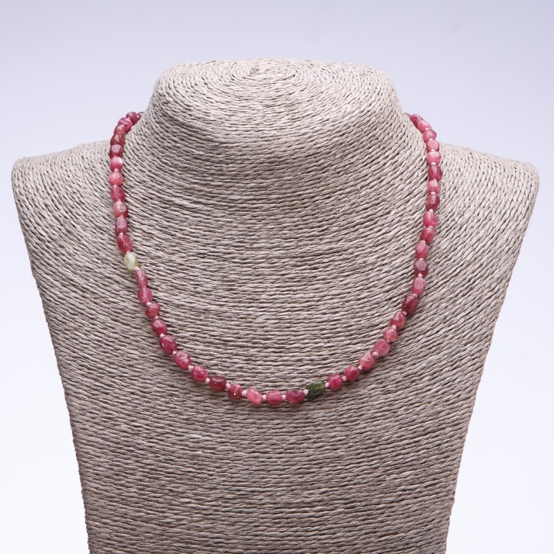 Necklace of natural tourmaline square-cut briolette, 6 mm diameter, 45 cm length