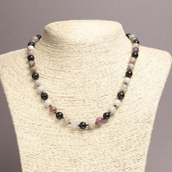 Natural Tourmaline Beaded Necklace with Smooth Beads, 8 mm Diameter (±), Length 45 cm+