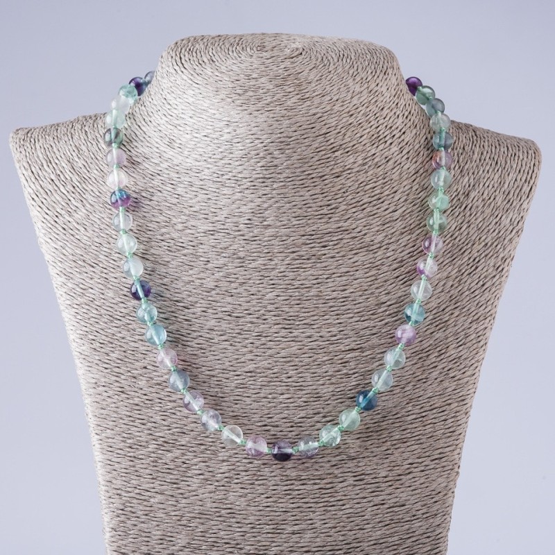 Fluorite Bead Necklace - Smooth Round Beads, 48 cm, 8 mm