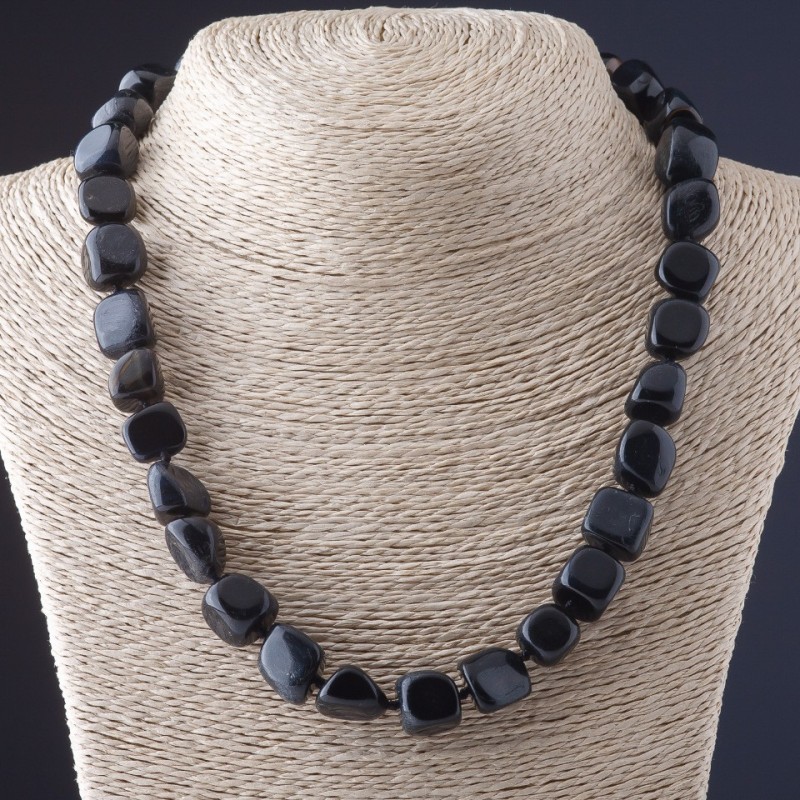 Hawk's Eye Necklace, Cubic 'Hammered' 8x12mm, Length 50cm