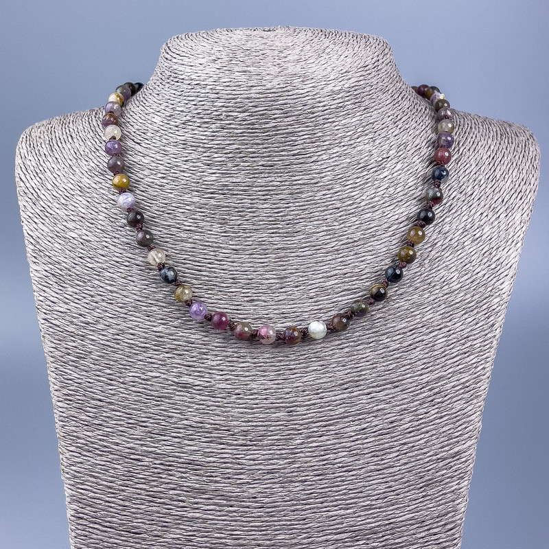 Natural Tourmaline Necklace with smooth beads, 6 mm diameter, length 50 cm