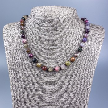 Natural tourmaline gemstone necklace — smooth beads, 8 mm diameter, length 50 cm ±