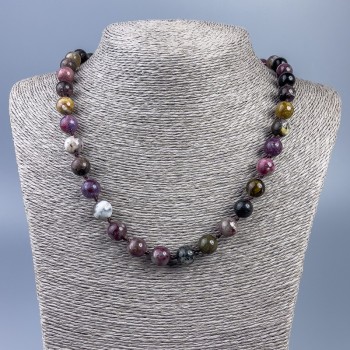 Natural Tourmaline Necklace with Smooth 10 mm Beads, 52 cm Length +-