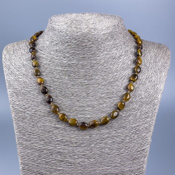 Tiger's Eye Gemstone Necklace, Faceted, Bead Diameter 10×8 mm ±, Length 48 cm