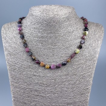 Faceted natural tourmaline gemstone necklace, bead diameter 8×7 mm, length 50 cm