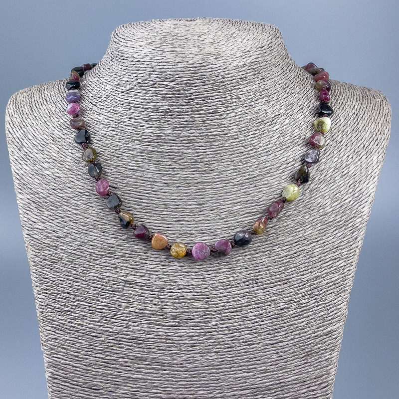 Faceted natural tourmaline gemstone necklace, bead diameter 8×7 mm, length 50 cm