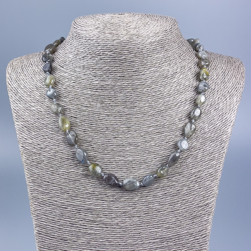 Labradorite natural stone necklace, faceted, bead diameter 8×12 mm, length 50 cm