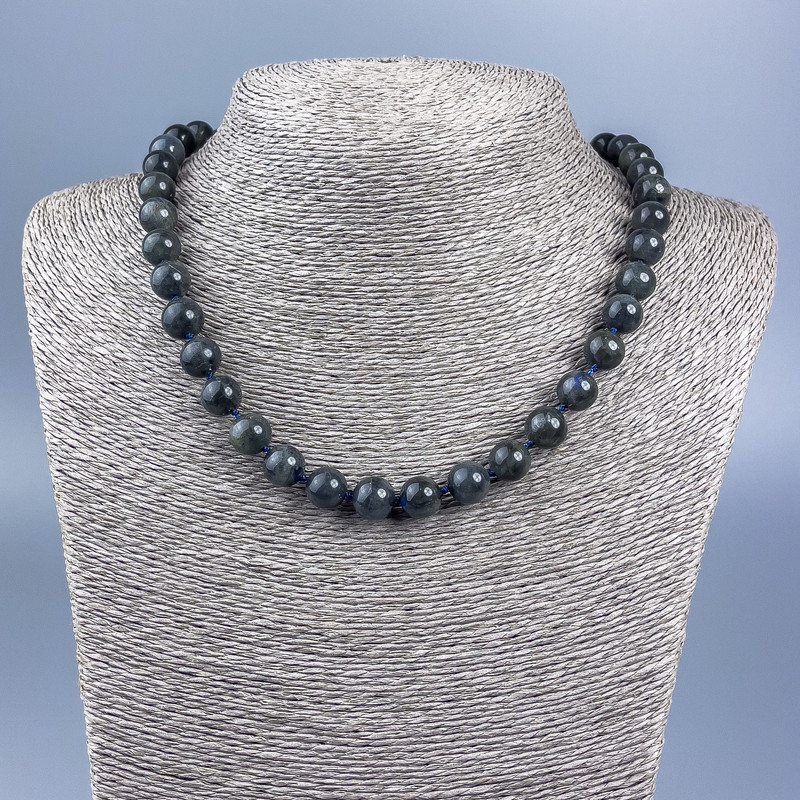 Natural Labradorite Necklace with Smooth Beads, 10 mm Diameter ±, Length 46 cm