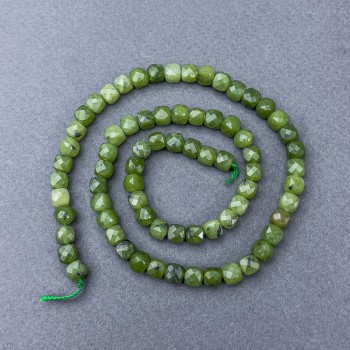 Canadian Jadeite Beads, Faceted Cube Stones on Thread, 5×5 mm diameter, 38 cm length