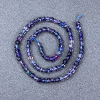 Fluorite Beads, Natural Stone, Faceted Cube on Thread, Diameter 4.5×4.5 mm, Length 38 cm