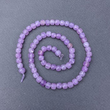 Lavender Amethyst Beads - Natural Stone, Faceted Cube on Thread, Diameter 5.5 mm, Length 38 cm