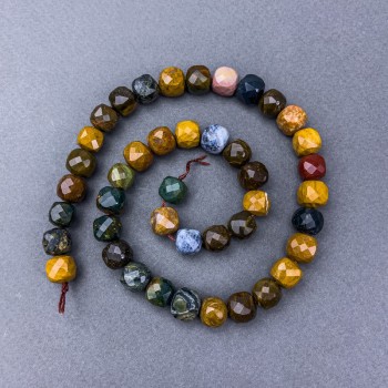 Jasper Beads Natural Stone Faceted Cube on a Thread, Diameter 9×9 mm ±, Length 38 cm ±